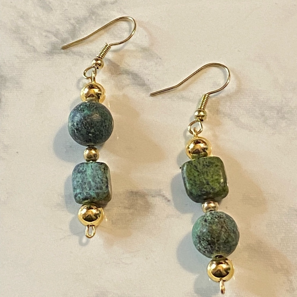 African Turquoise Jasper Dangle earrings on .925 nickel free shepherds hook.